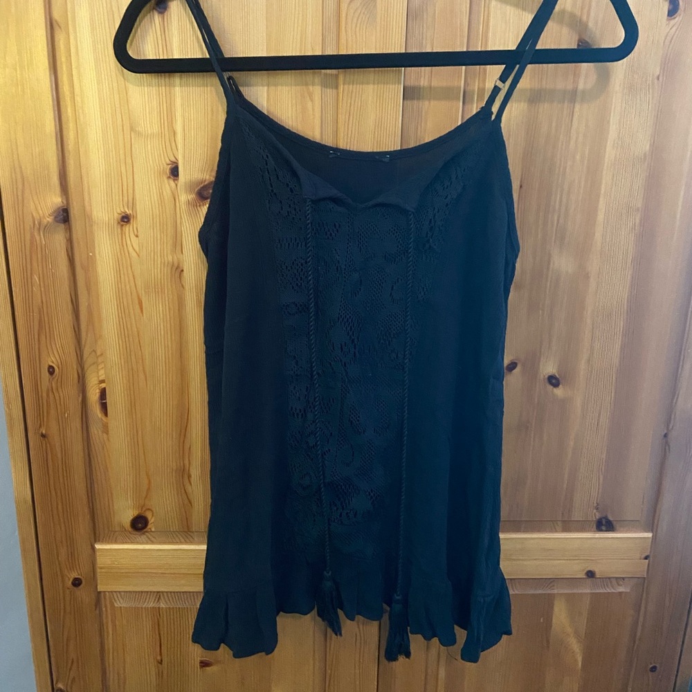 Elegant Black Lace Trim Women's Top